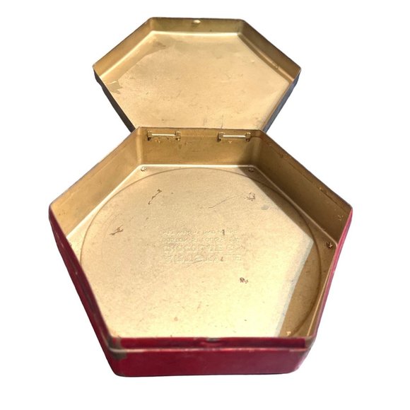 Vtg ArtStyle Chocolate Co Metal Footed Tin Art Deco Style Octagon Hinged Trinket - Picture 6 of 8